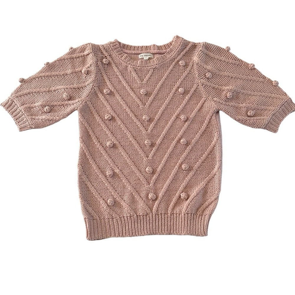 Blu Pepper Pink Embellished Ribbed Top